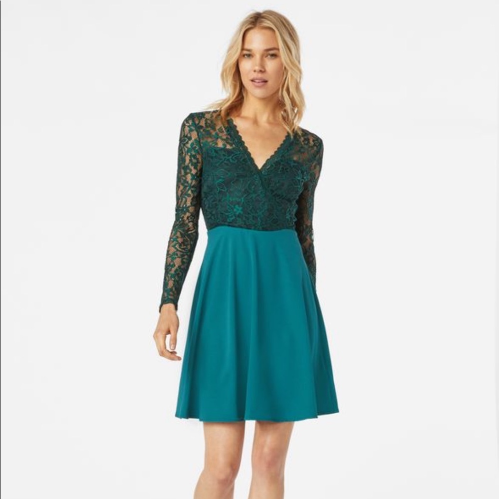 Justfab green lace fit and flare dress